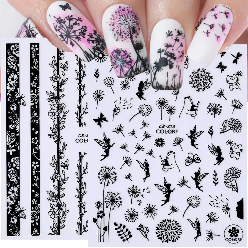 (37 models) Black Lines Fall Nails Stickers