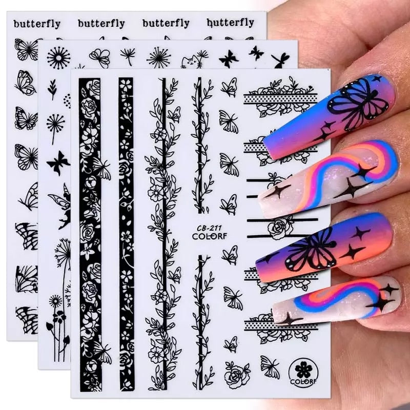 (37 models) Black Lines Fall Nails Stickers