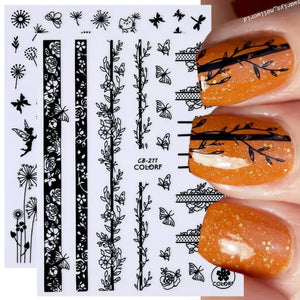 (37 models) Black Lines Fall Nails Stickers