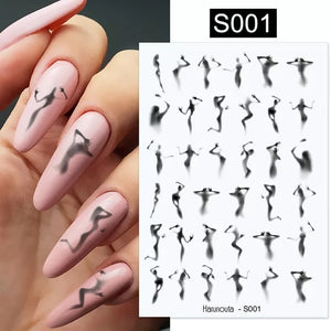 (37 models) Black Lines Fall Nails Stickers